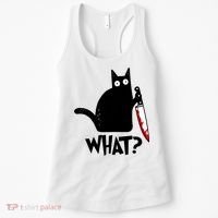 Cat What? Funny Black Cat Murderous Cat With Knife Women's Tank Top thumb 0