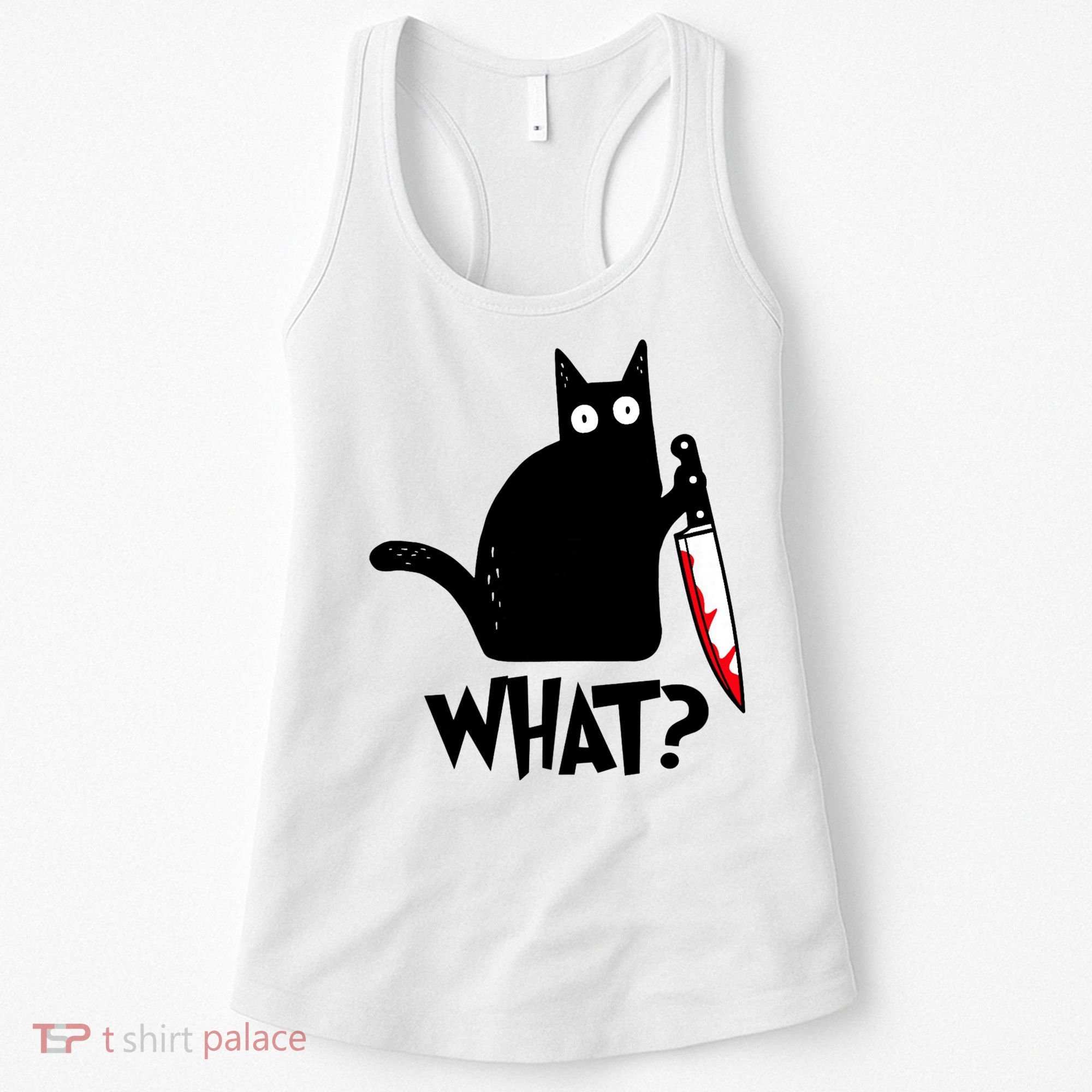 Cat What? Funny Black Cat Murderous Cat With Knife Women's Tank Top