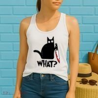 Cat What? Funny Black Cat Murderous Cat With Knife Women's Tank Top thumb 2