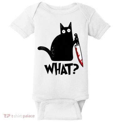 Cat What? Funny Black Cat Murderous Cat With Knife Baby Bodysuit
