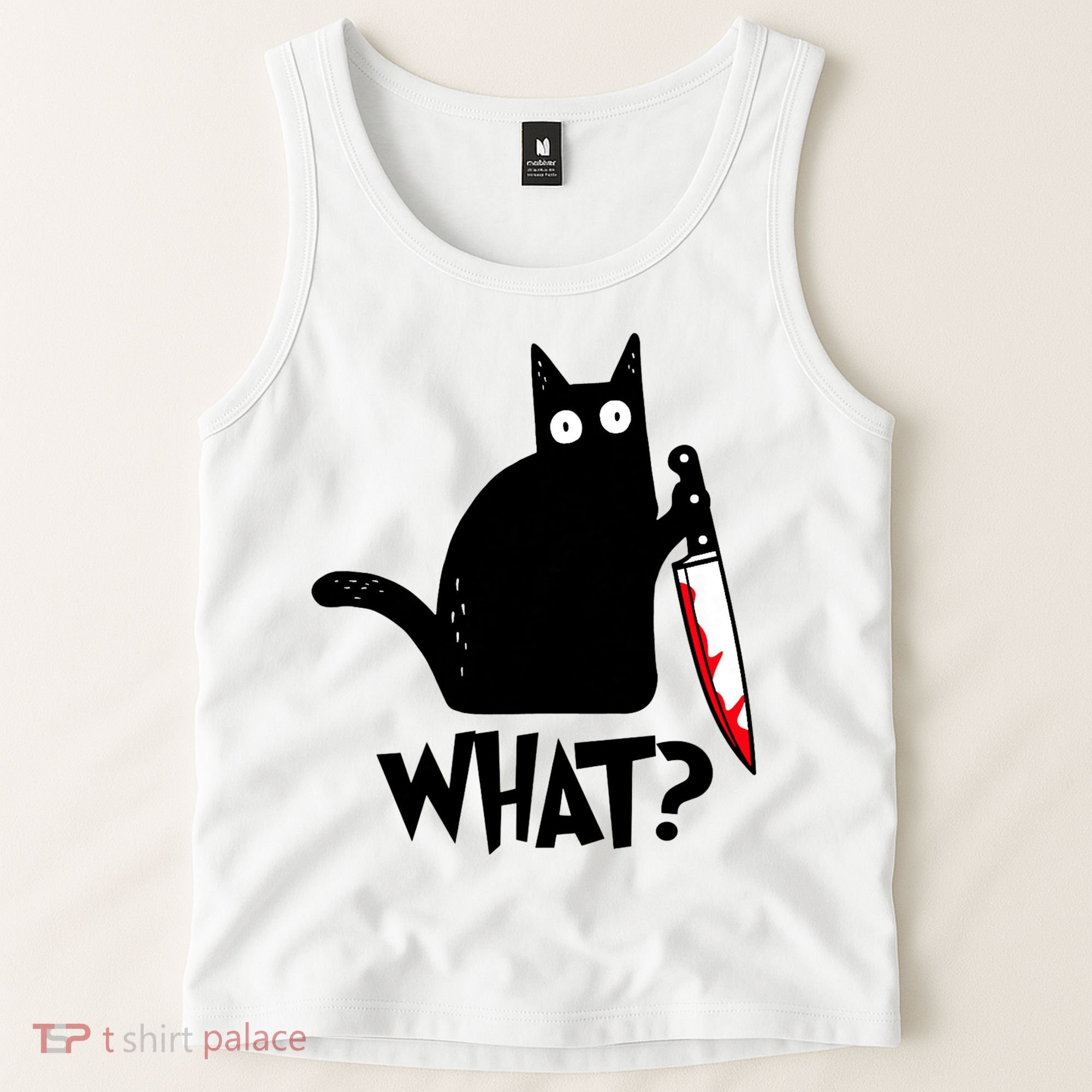 Cat What? Funny Black Cat Murderous Cat With Knife Tank Top