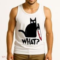 Cat What? Funny Black Cat Murderous Cat With Knife Tank Top thumb 3
