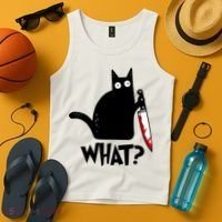 Cat What? Funny Black Cat Murderous Cat With Knife Tank Top thumb 4
