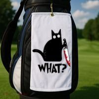 Cat What? Funny Black Cat Murderous Cat With Knife Golf Towel thumb 2