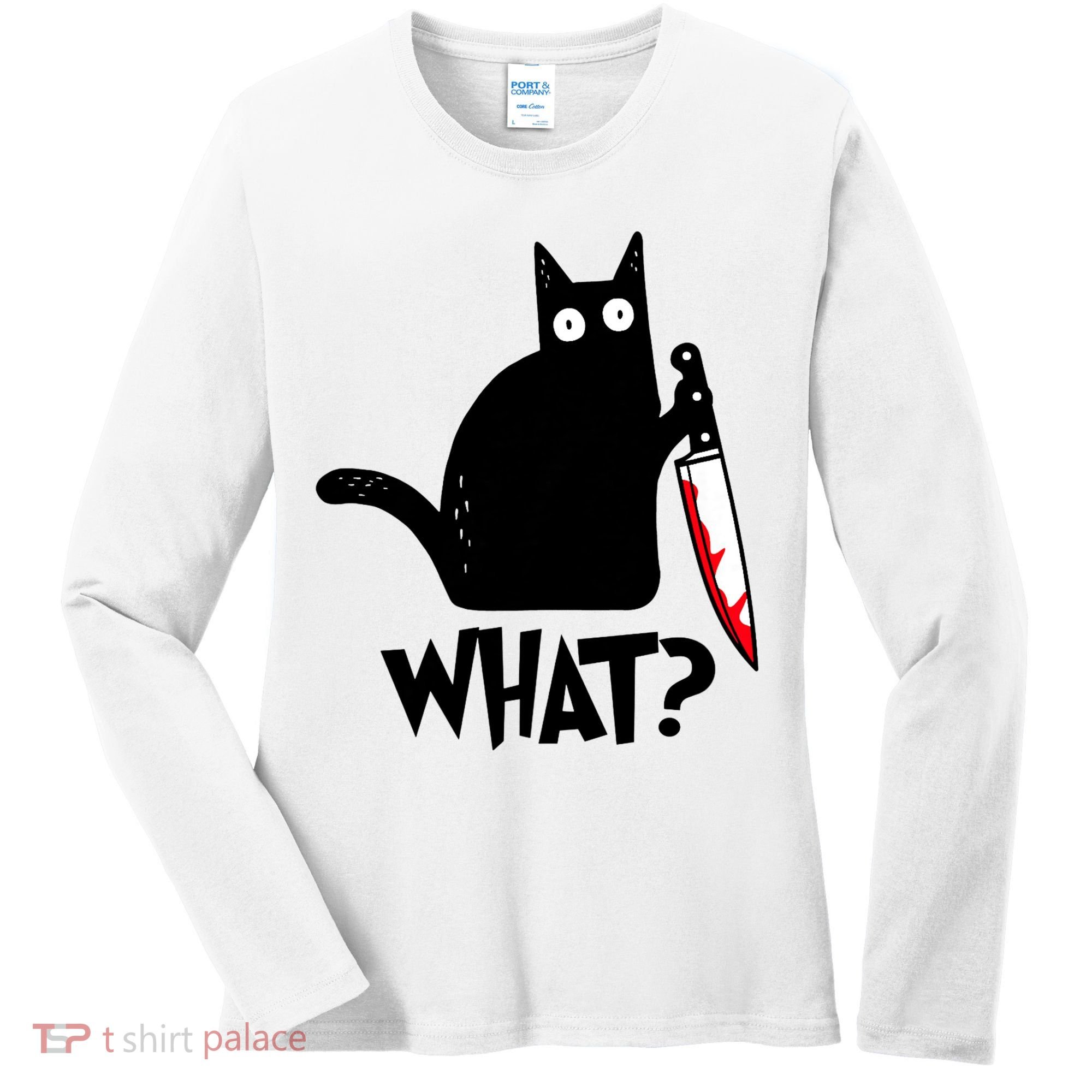 Cat What? Funny Black Cat Murderous Cat With Knife Women's Long Sleeve Shirt