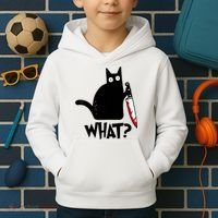 Cat What? Funny Black Cat Murderous Cat With Knife Kids Hoodie thumb 2