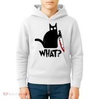 Cat What? Funny Black Cat Murderous Cat With Knife Kids Hoodie thumb 4