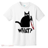 Cat What? Funny Black Cat Murderous Cat With Knife Kids T-Shirt thumb 0