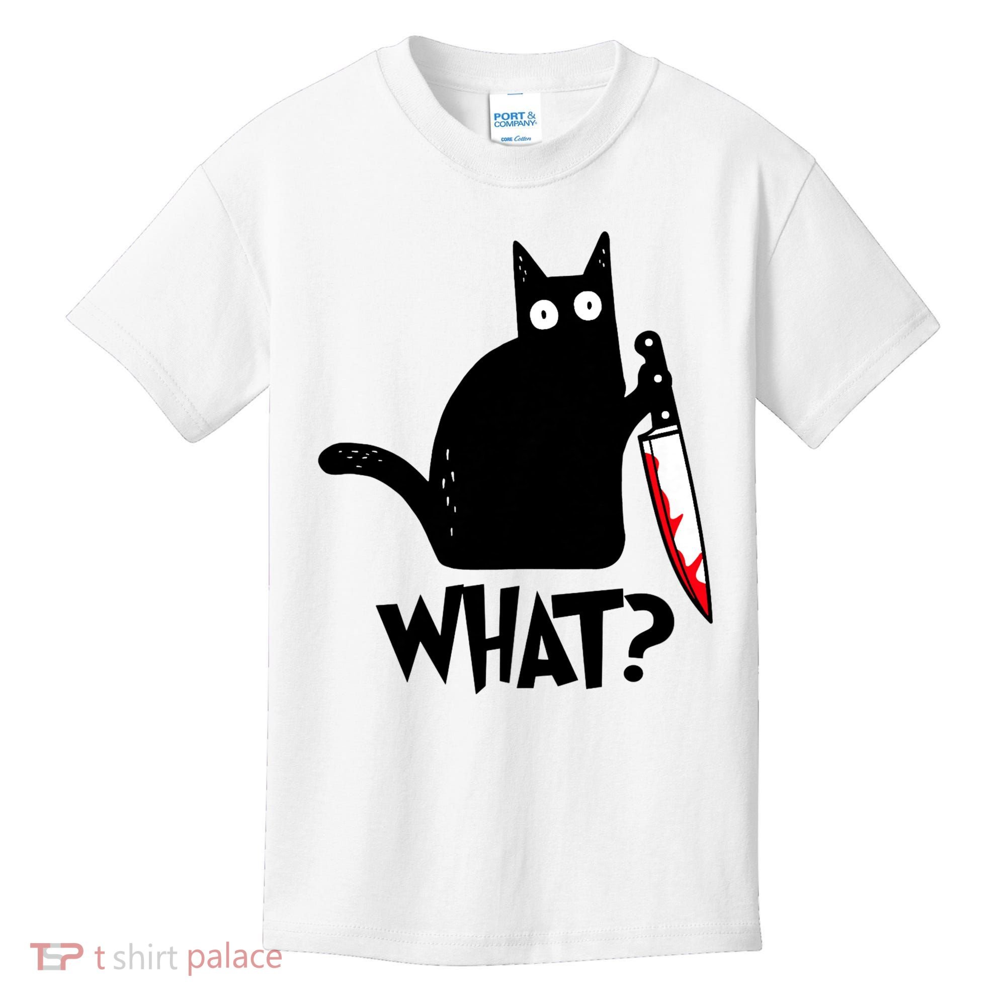 Cat What? Funny Black Cat Murderous Cat With Knife Kids T-Shirt