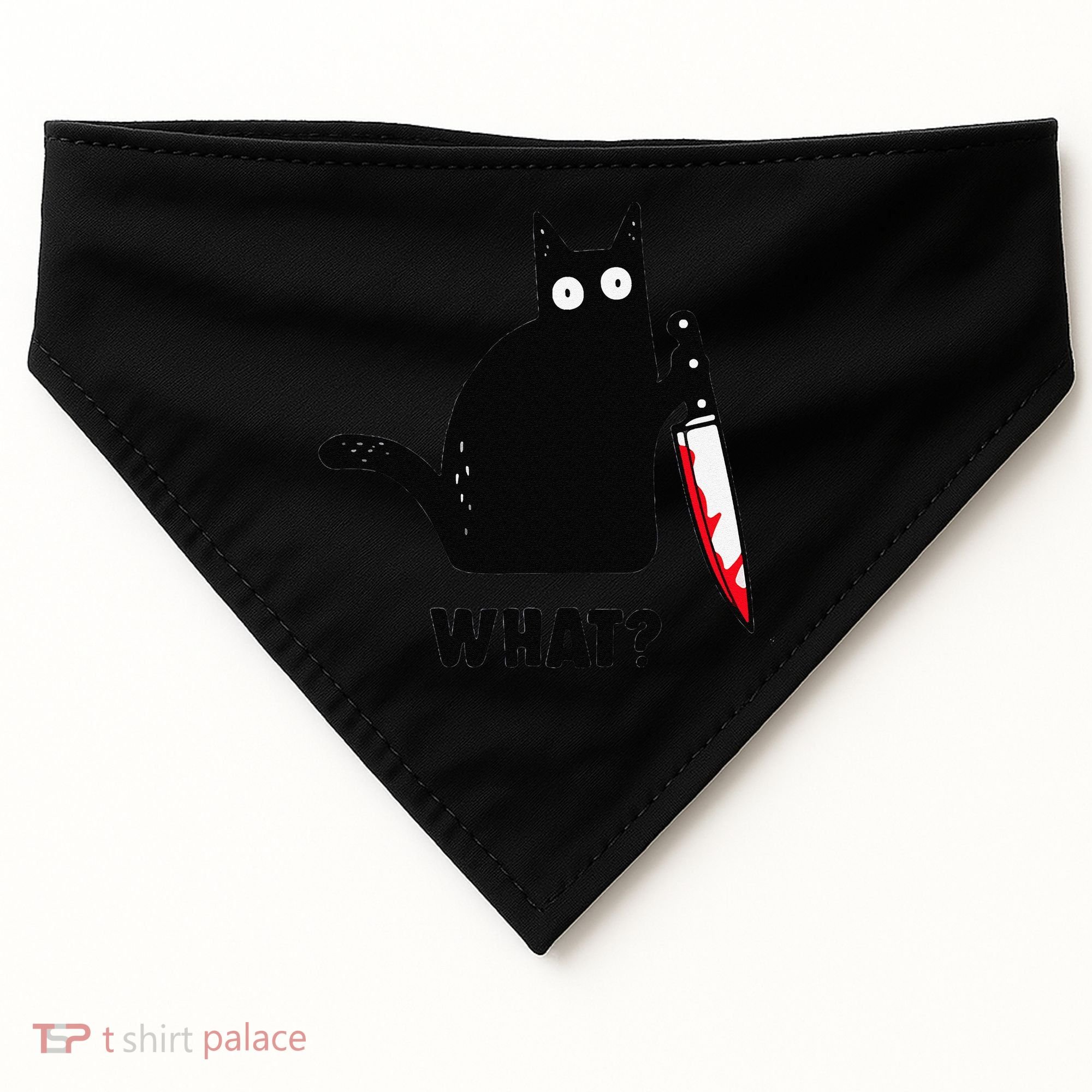 Cat What Funny Black Cat  Murderous Cat With Knife (1) USA-Made Doggie Bandana