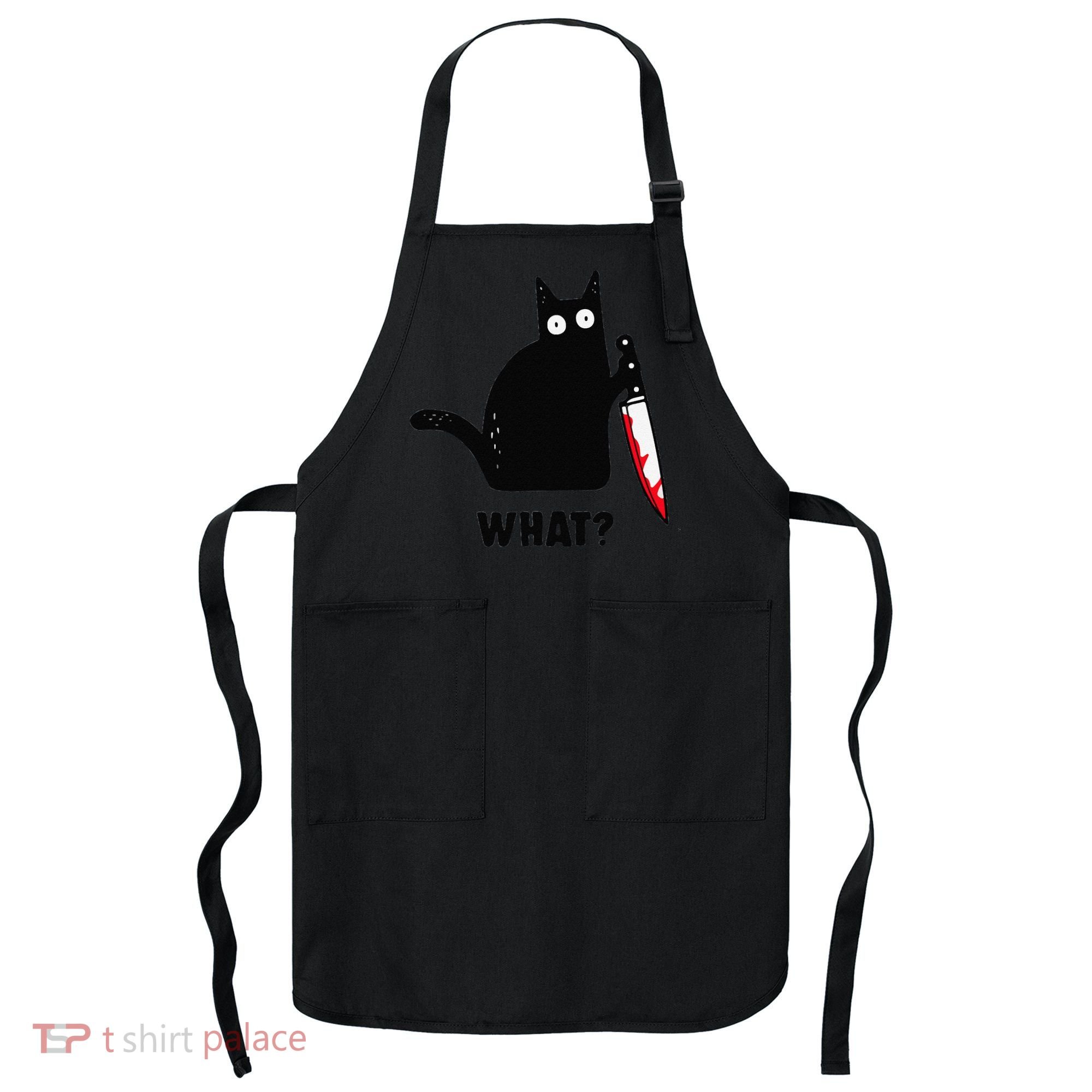 Cat What Funny Black Cat  Murderous Cat With Knife (1) Apron