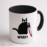 Cat What Funny Black Cat  Murderous Cat With Knife (1) Coffee Mug thumb 1