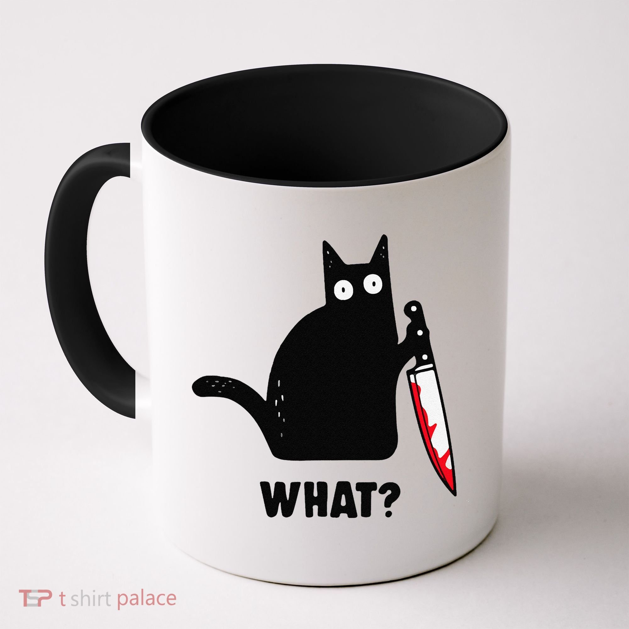 Cat What Funny Black Cat  Murderous Cat With Knife (1) Coffee Mug