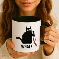 Cat What Funny Black Cat  Murderous Cat With Knife (1) Coffee Mug thumb 3
