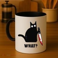 Cat What Funny Black Cat  Murderous Cat With Knife (1) Coffee Mug thumb 4
