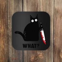 Cat What Funny Black Cat  Murderous Cat With Knife (1) Coaster thumb 0