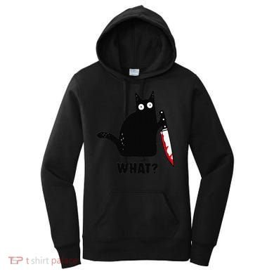 Cat What Funny Black Cat  Murderous Cat With Knife (1) Women's Hoodie
