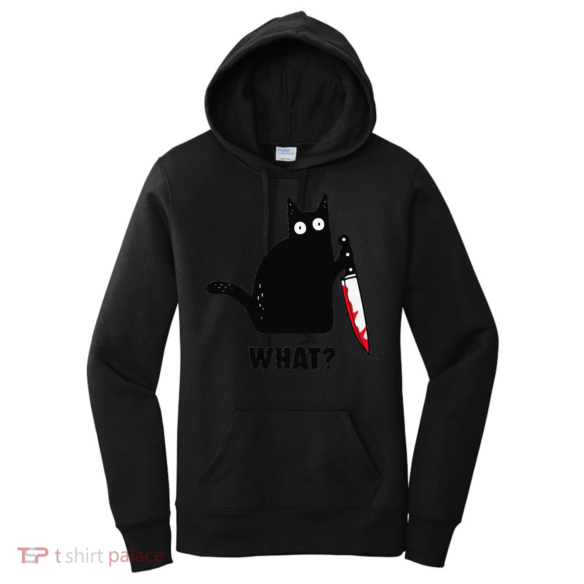 Cat What Funny Black Cat  Murderous Cat With Knife (1) Women's Hoodie