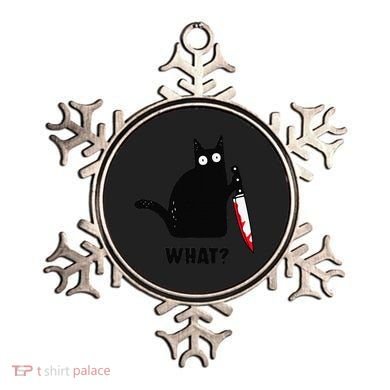 Cat What Funny Black Cat  Murderous Cat With Knife (1) Ornament