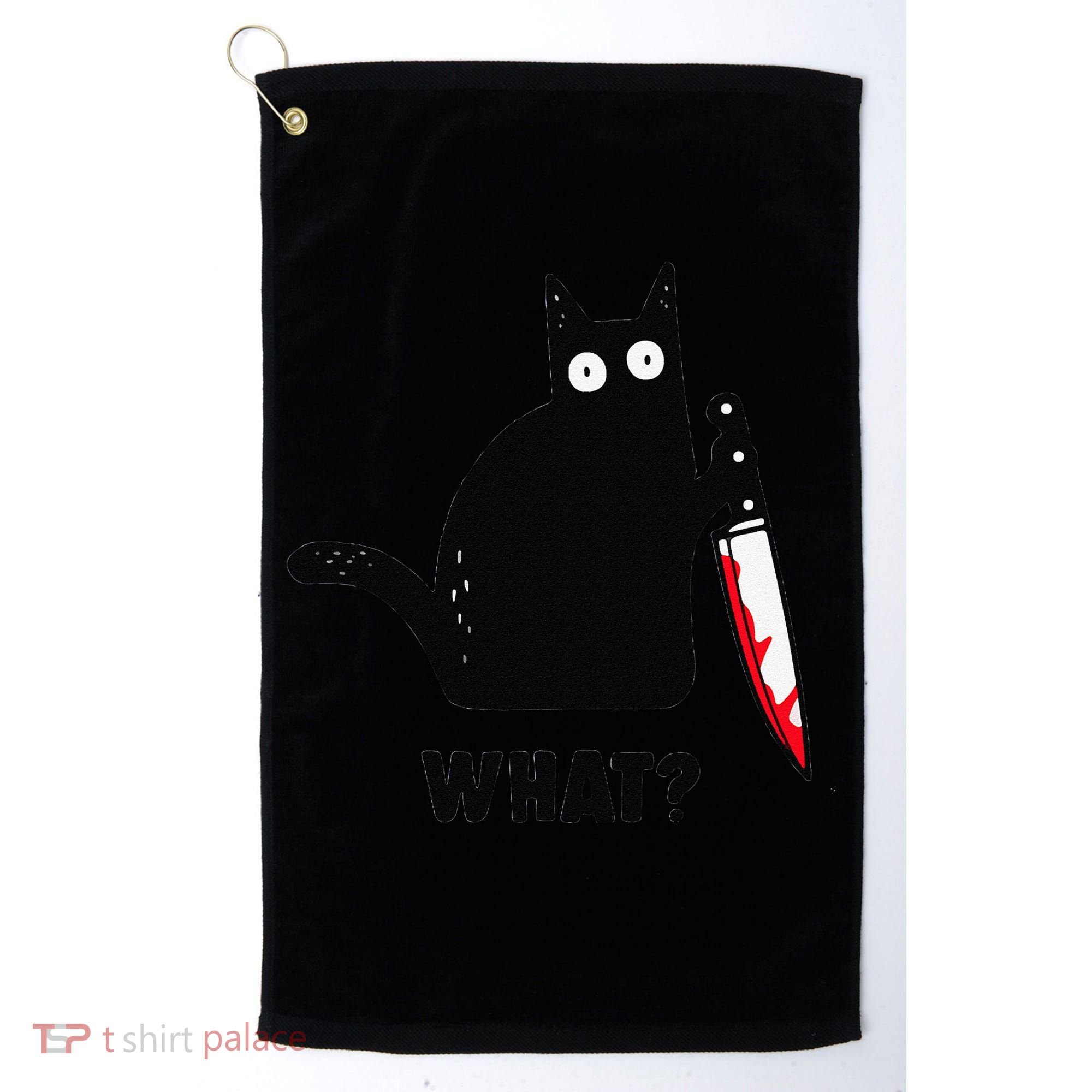 Cat What Funny Black Cat  Murderous Cat With Knife (1) Golf Towel