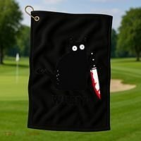 Cat What Funny Black Cat  Murderous Cat With Knife (1) Golf Towel thumb 1