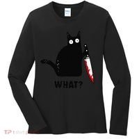 Cat What Funny Black Cat  Murderous Cat With Knife (1) Women's Long Sleeve Shirt thumb 0