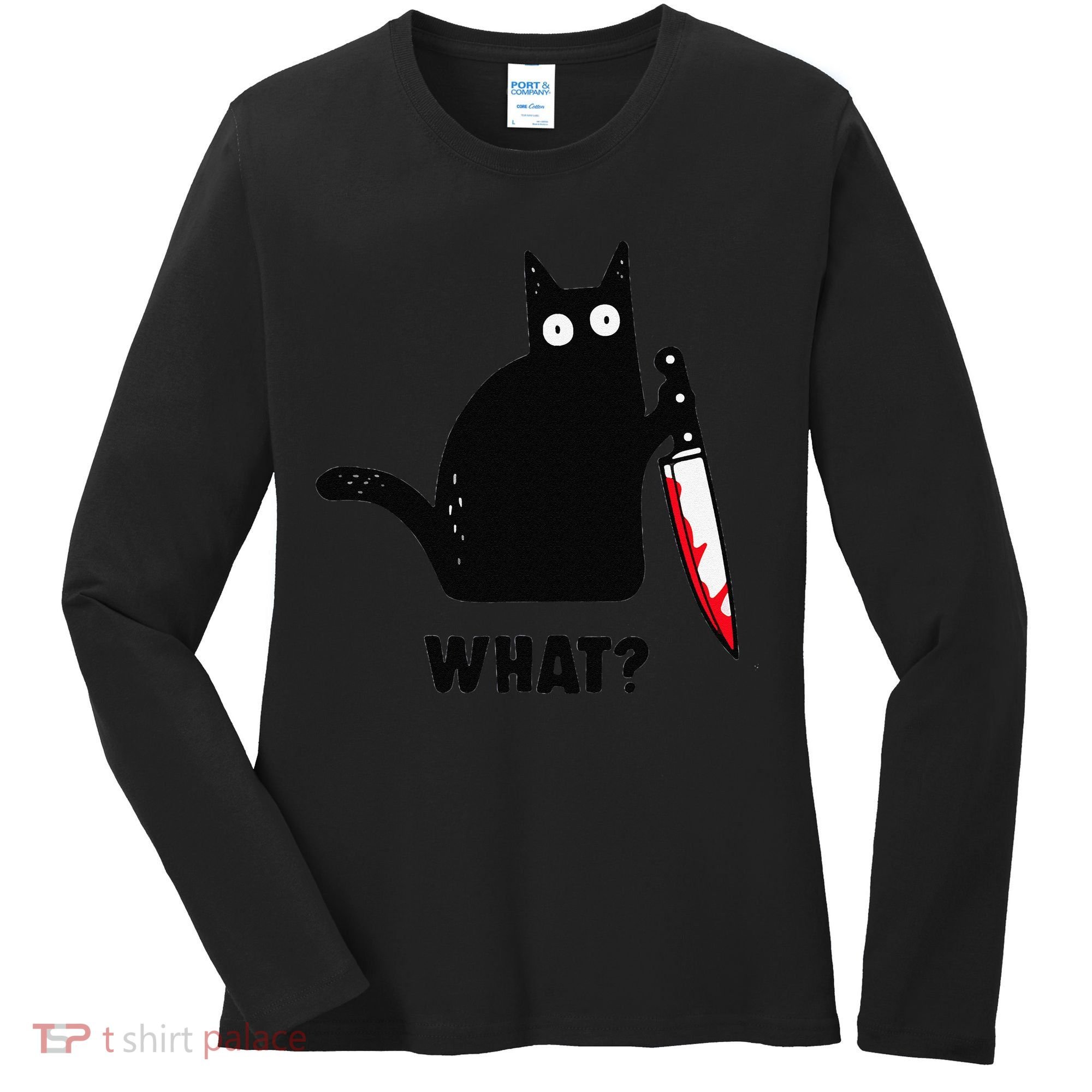Cat What Funny Black Cat  Murderous Cat With Knife (1) Women's Long Sleeve Shirt