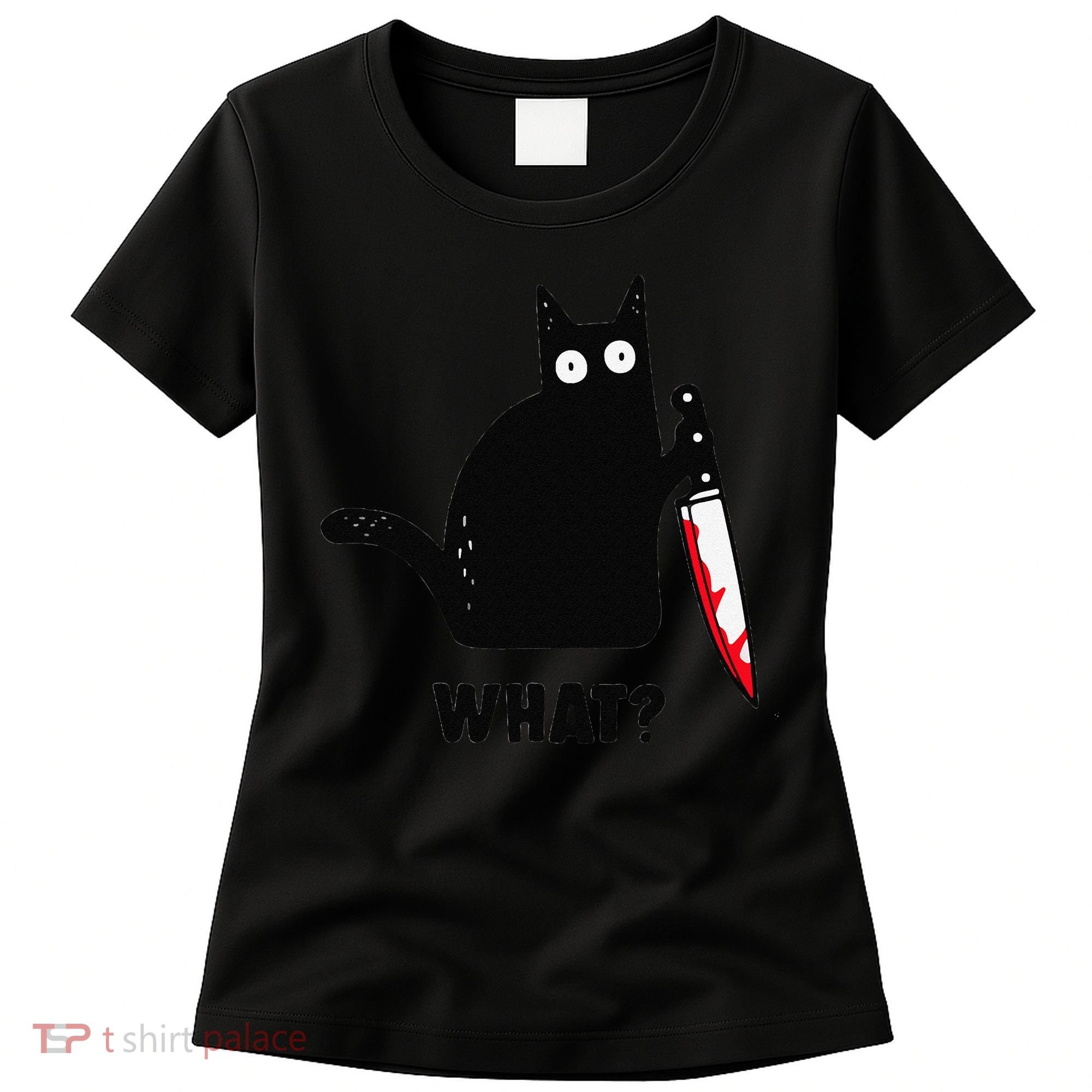 Cat What Funny Black Cat  Murderous Cat With Knife (1) Women's T-Shirt