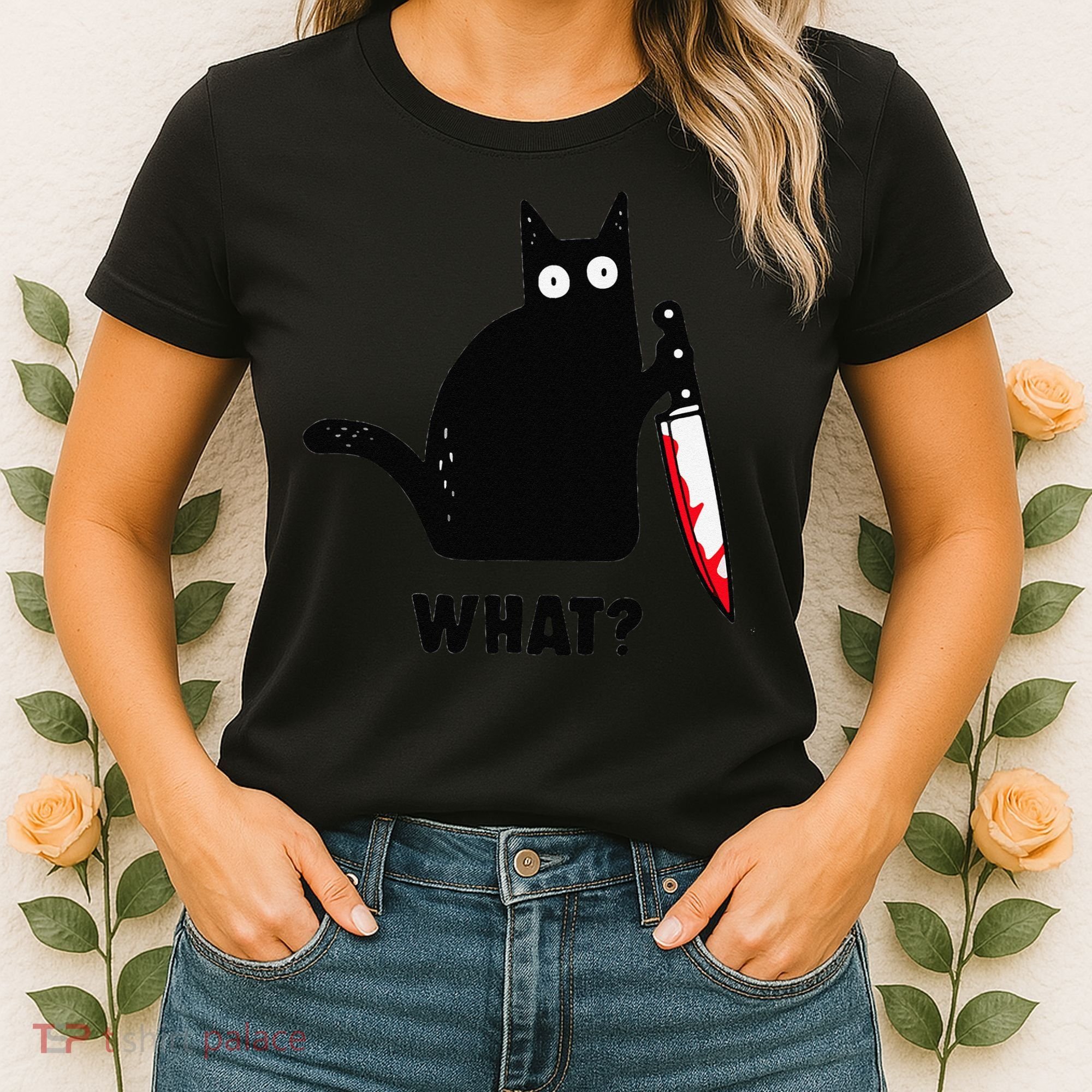 Cat What Funny Black Cat  Murderous Cat With Knife (1) Women's T-Shirt