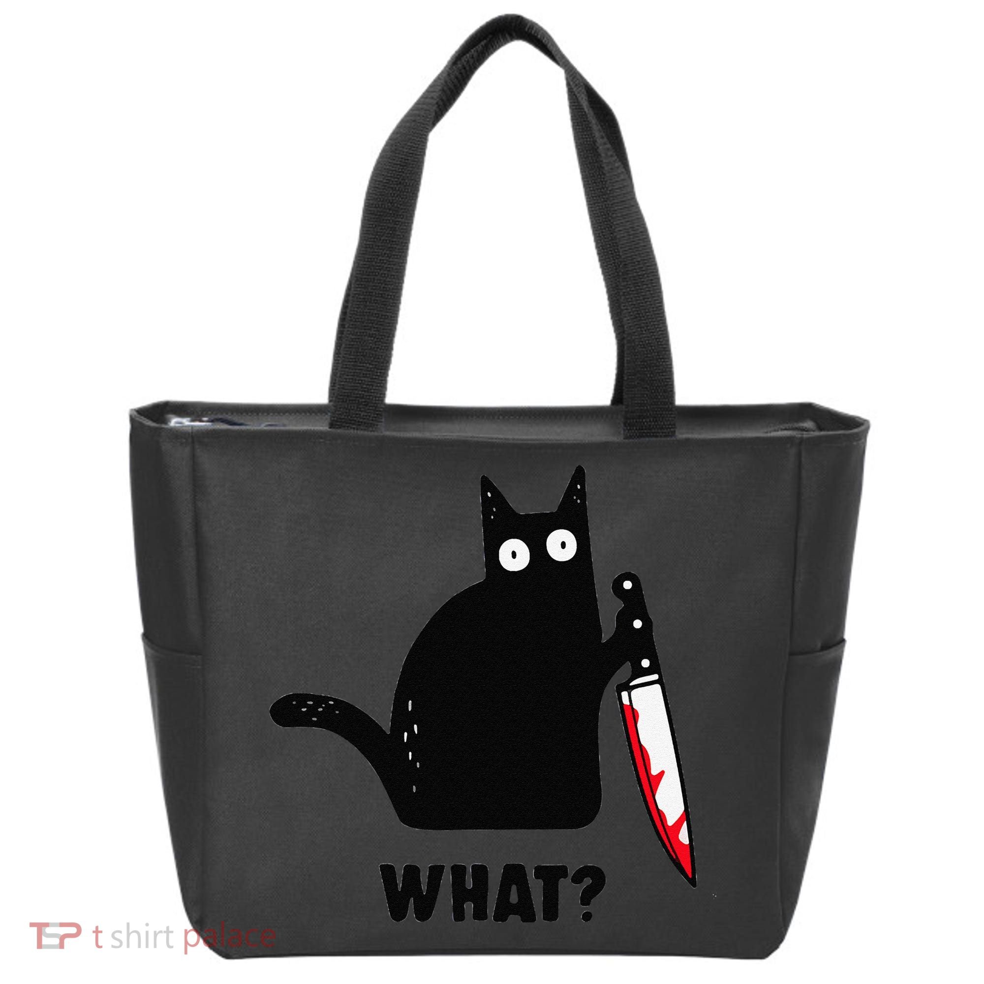 Cat What Funny Black Cat  Murderous Cat With Knife (1) Tote Bag