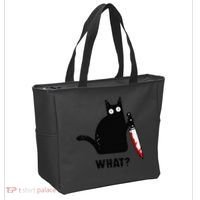 Cat What Funny Black Cat  Murderous Cat With Knife (1) Tote Bag thumb 2