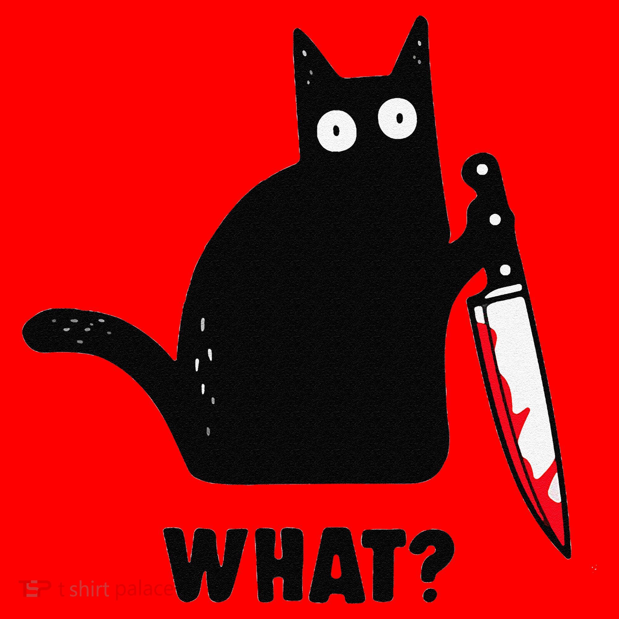 Cat What Funny Black Cat  Murderous Cat With Knife (1) Santa Hat