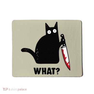 Cat What Funny Black Cat  Murderous Cat With Knife (1) Mousepad