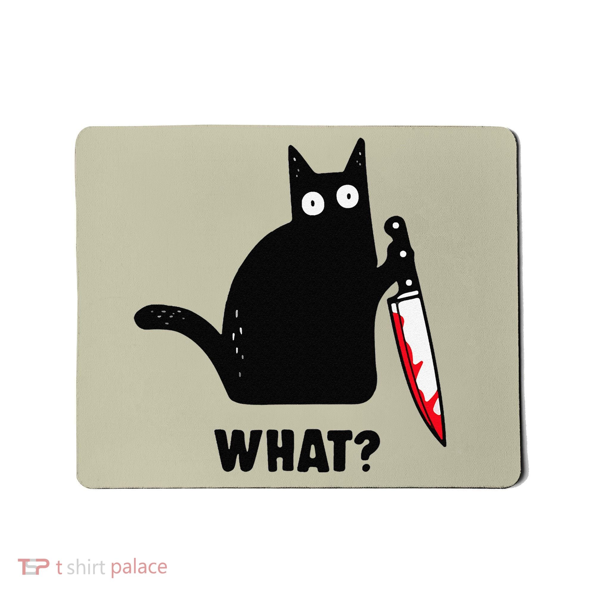 Cat What Funny Black Cat  Murderous Cat With Knife (1) Mousepad
