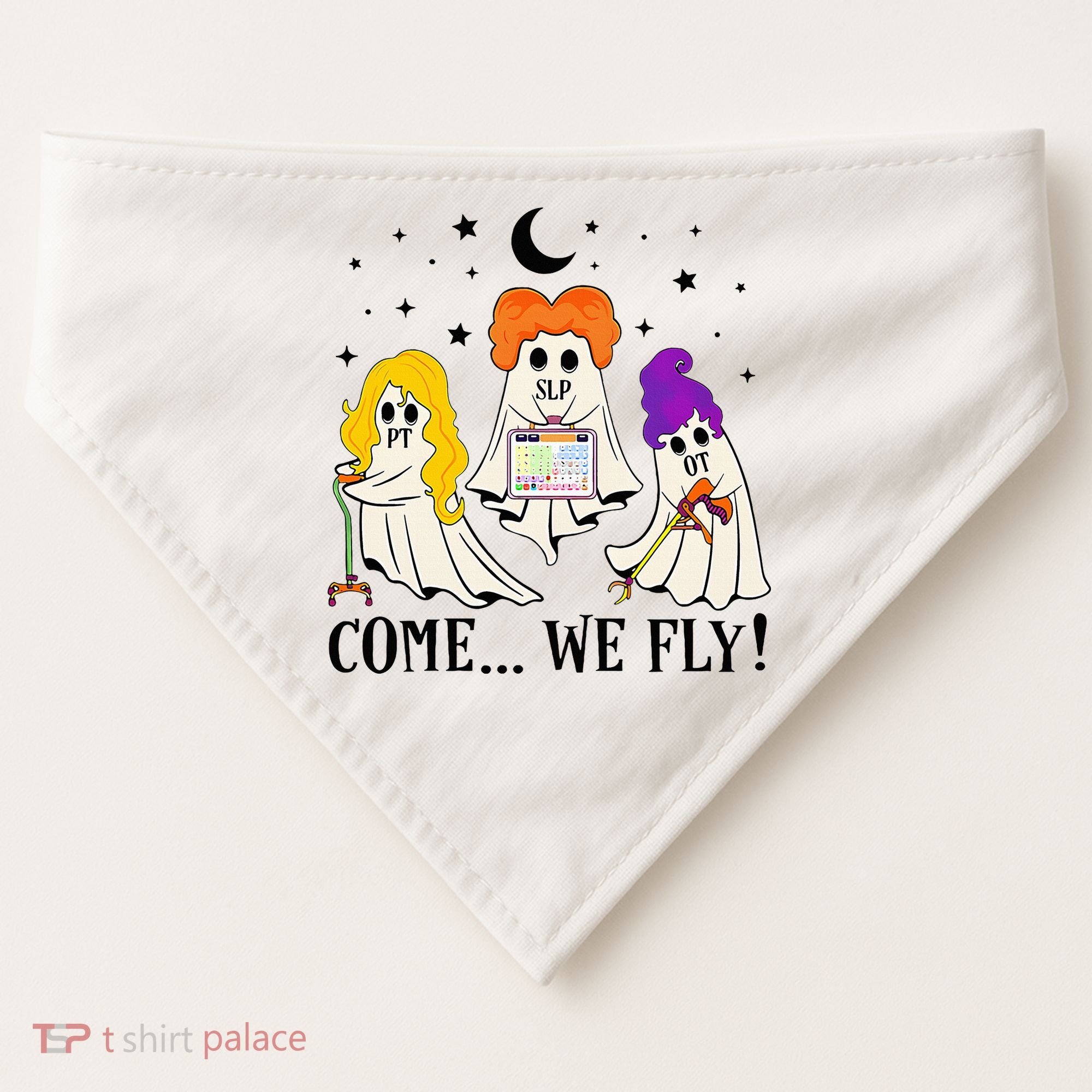 Come We Fly Funny PT SLP OT Nurse Ghost Nursing Halloween USA-Made Doggie Bandana