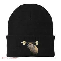 Capybara Weightlifting Funny Body Building Training Beanie thumb 0