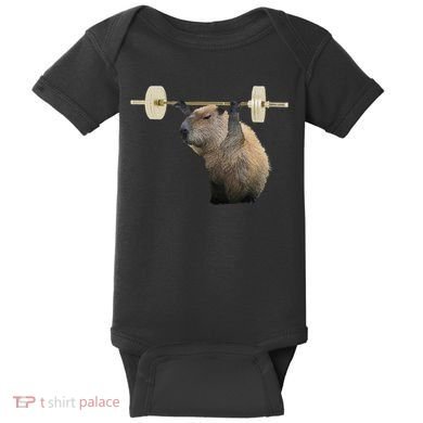 Capybara Weightlifting Funny Body Building Training Baby Bodysuit