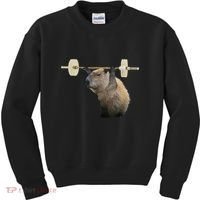 Capybara Weightlifting Funny Body Building Training Kids Sweatshirt thumb 0