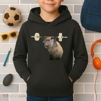 Capybara Weightlifting Funny Body Building Training Kids Hoodie thumb 2