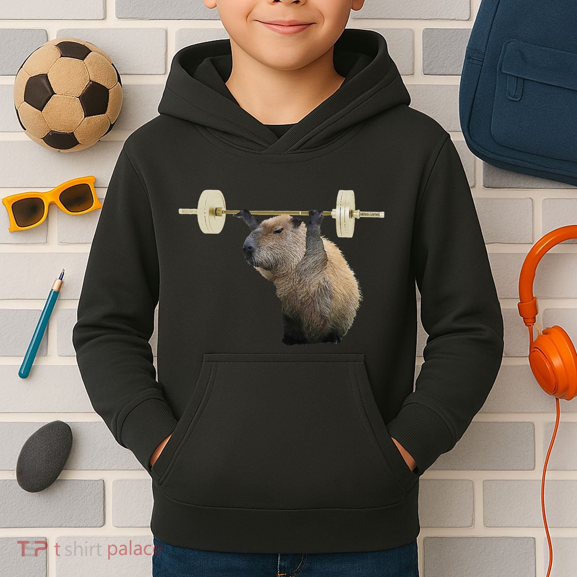 Capybara Weightlifting Funny Body Building Training Kids Hoodie