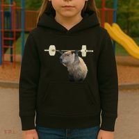 Capybara Weightlifting Funny Body Building Training Kids Hoodie thumb 3