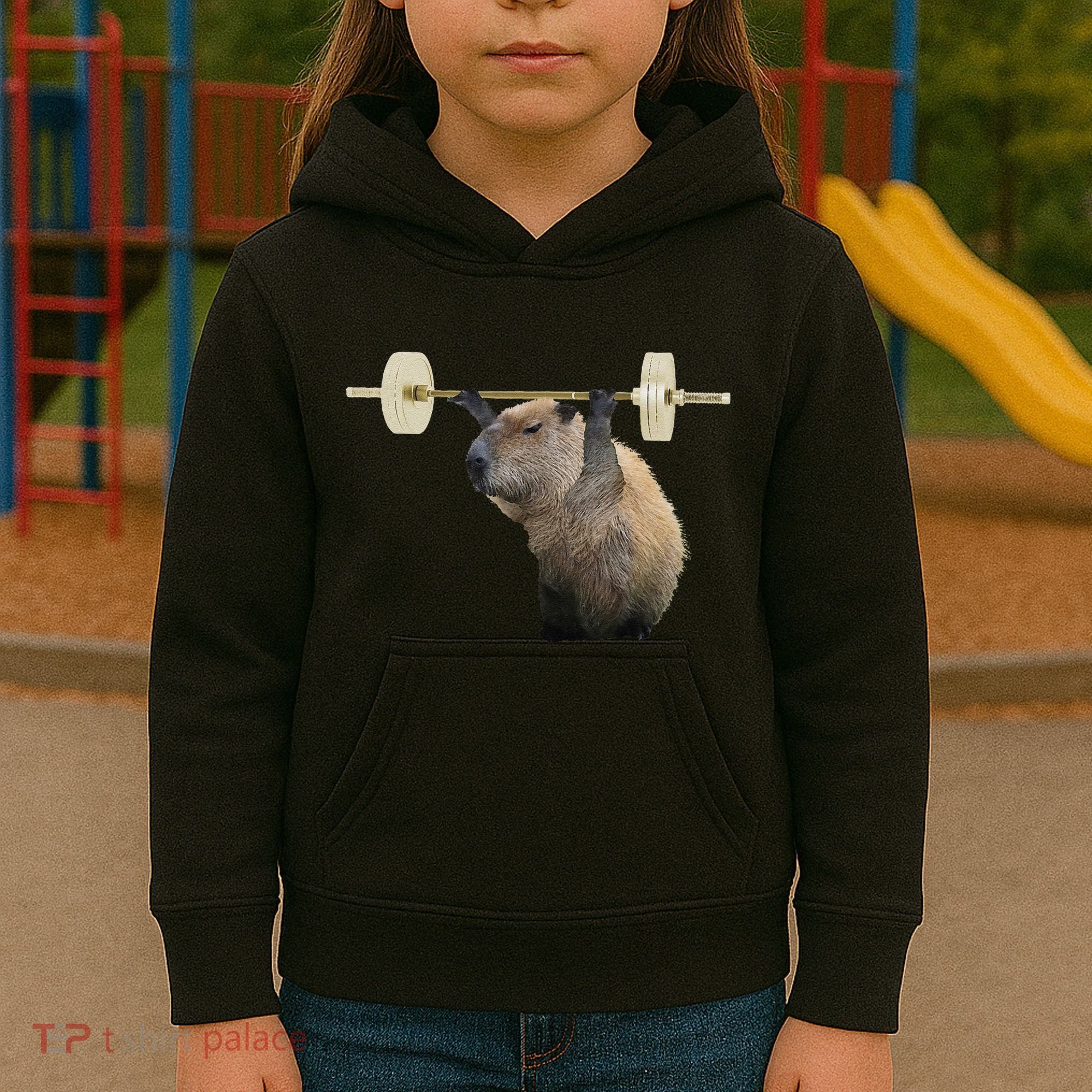 Capybara Weightlifting Funny Body Building Training Kids Hoodie