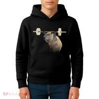 Capybara Weightlifting Funny Body Building Training Kids Hoodie thumb 4