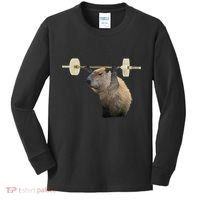 Capybara Weightlifting Funny Body Building Training Kids Long Sleeve Shirt thumb 0