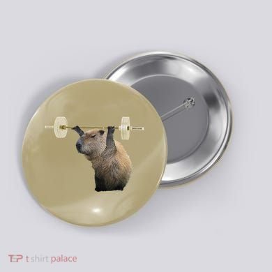 Capybara Weightlifting Funny Body Building Training Button