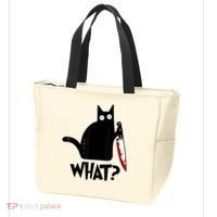 Cat What? Funny Black Cat Murderous Cat With Knife Tote Bag thumb 3