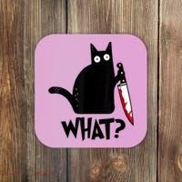 Cat What? Funny Black Cat Murderous Cat With Knife Coaster thumb 0
