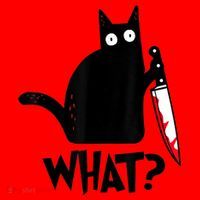 Cat What? Funny Black Cat Murderous Cat With Knife Santa Hat thumb 1