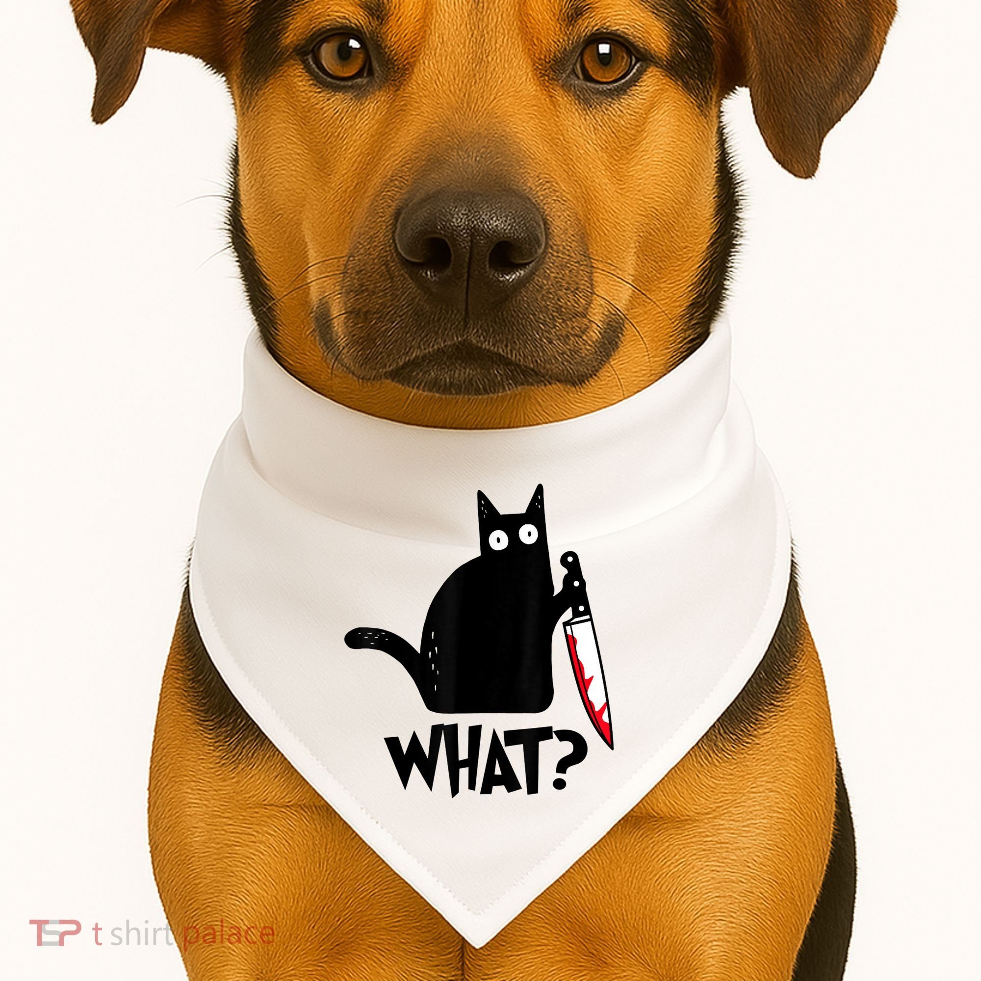 Cat What? Funny Black Cat Murderous Cat With Knife USA-Made Doggie Bandana