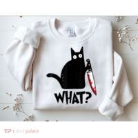 Cat What? Funny Black Cat Murderous Cat With Knife Sweatshirt thumb 2